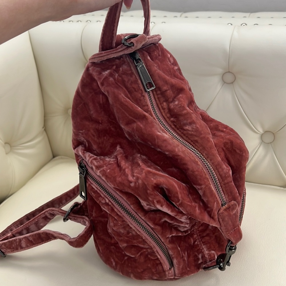 Rebecca Minkoff pink velvet backpack
